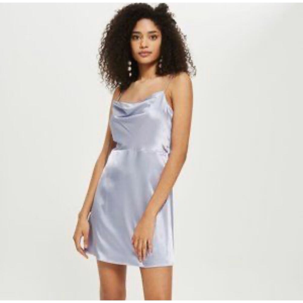 Topshop Satin Cowl Neck Spagetti Strap Dress Size 2 Light Blue - Picture 9 of 9